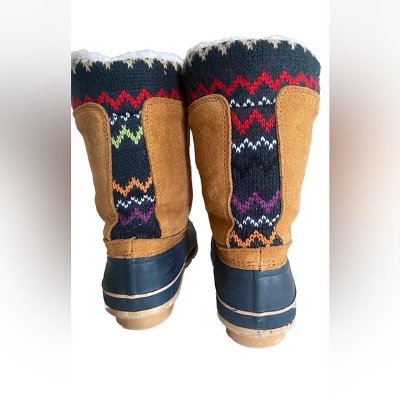 KHOMBU KRISTIE Brown Suede Sherpa Lined Nordic Knit Snow Duck Boots Size 8 - Picture 8 of 13